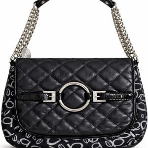 🖤 Bebe Quilted Shoulder Bag – Black with Silver Hardware